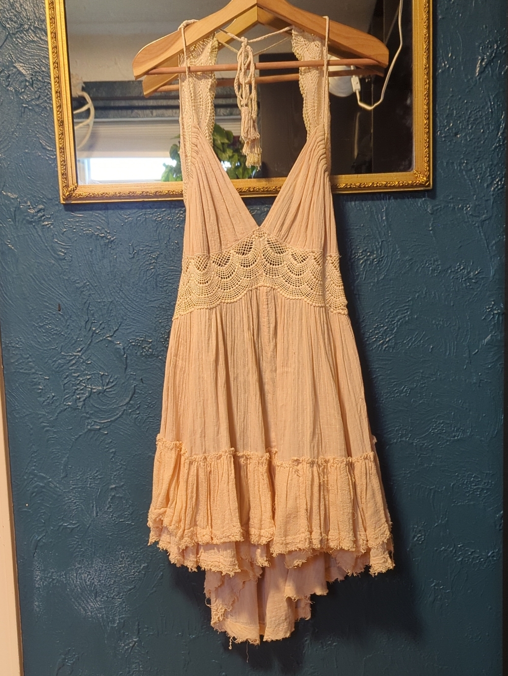 Free People Blush Crochet-Trim High-Low Halter Dress